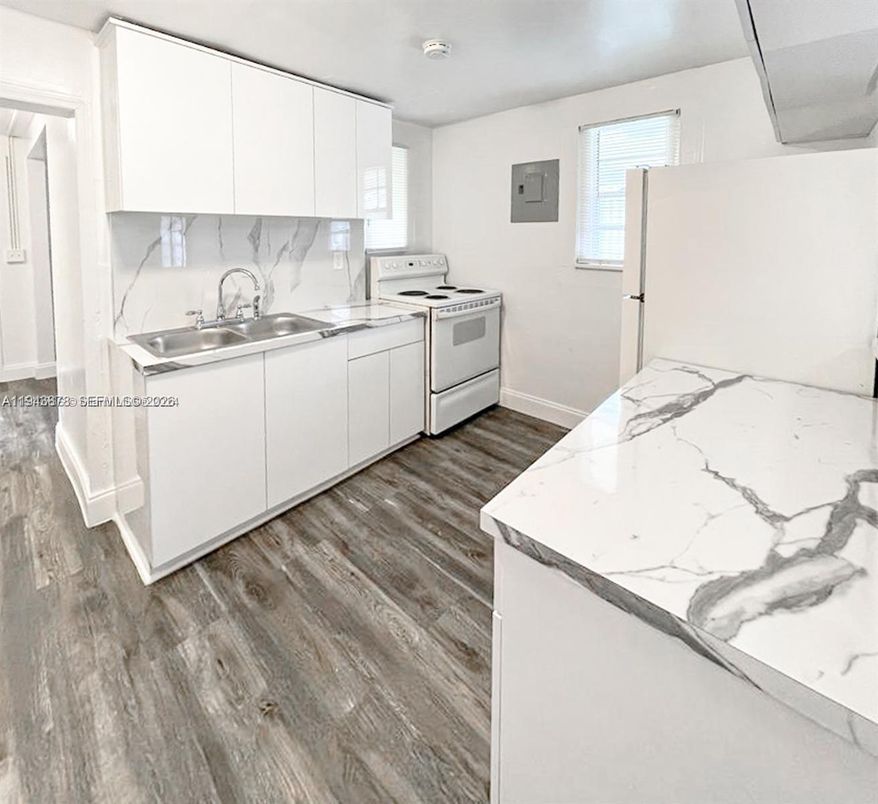 Interior, Kitchen, Marble Walls, Wood Texture Flooring