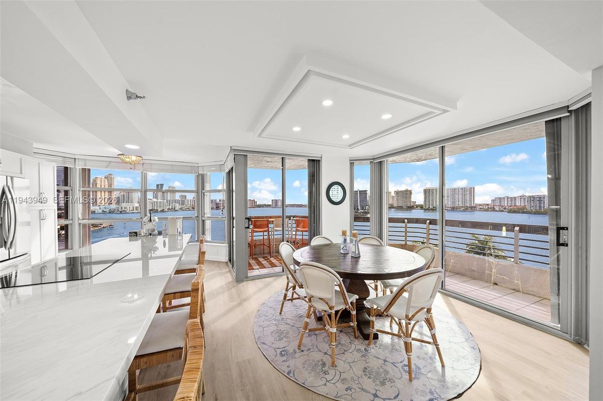 Dining room, Interior, Recessed Lighting, Water, Wood Texture Flooring