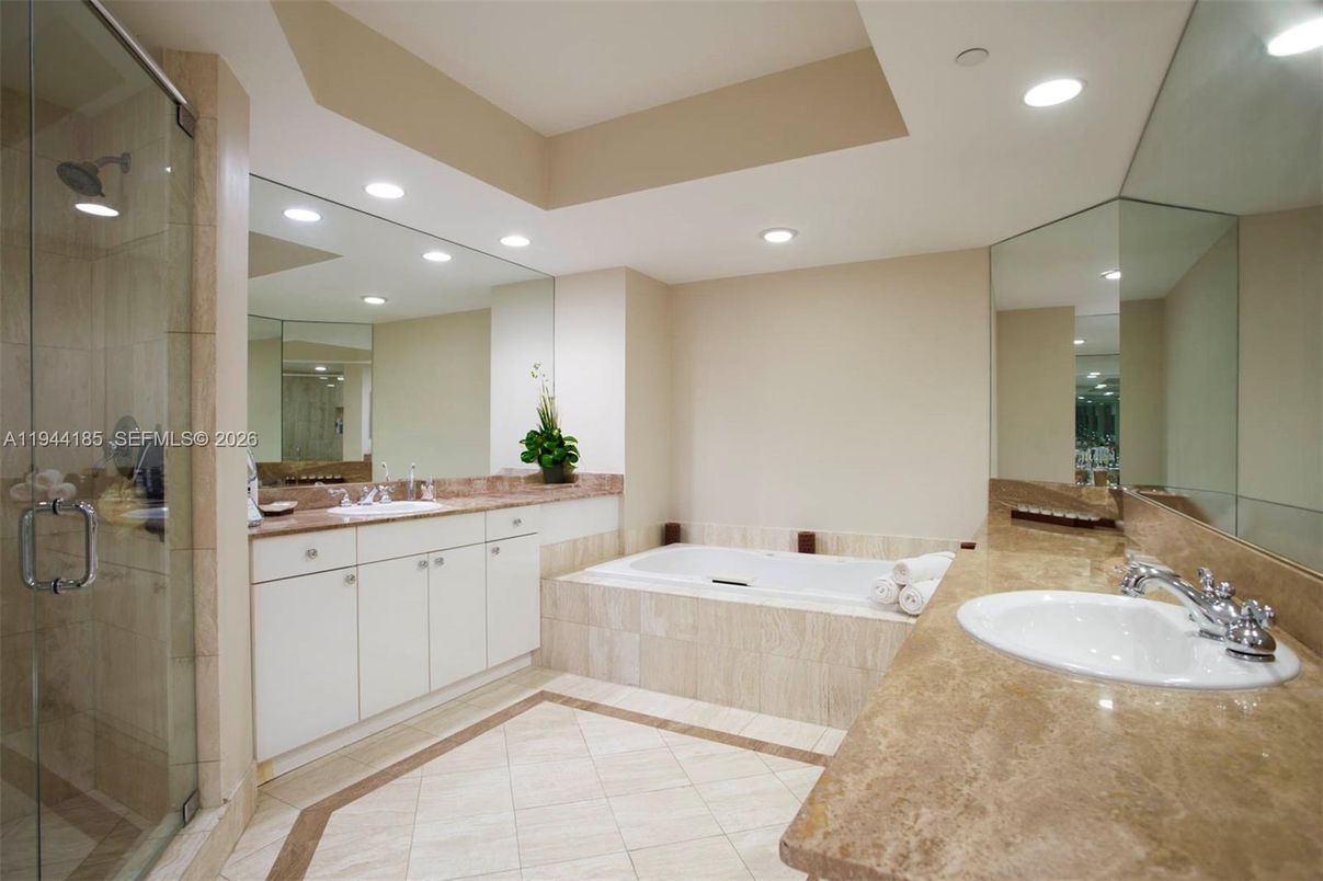 Bathroom, Dual Sink Vanities, Glass Shower, Interior, Recessed Lighting