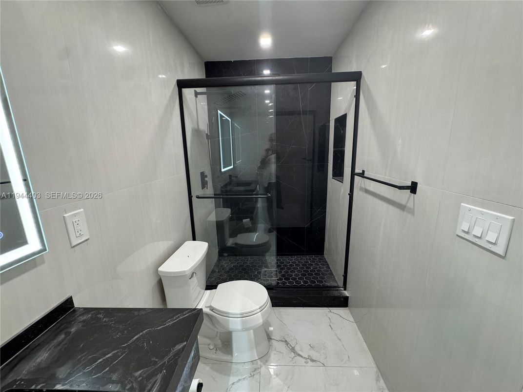 Bathroom, Glass Shower, Interior, Marble, Recessed Lighting