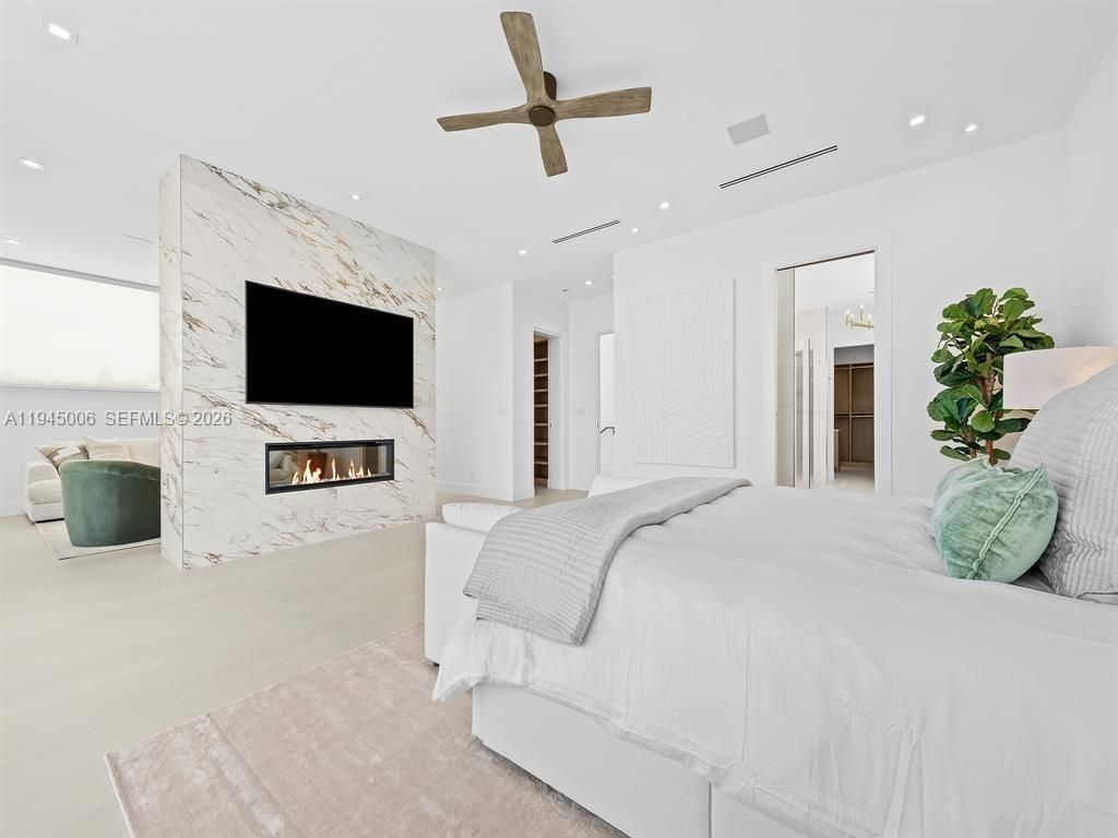 Bedroom, Fireplace, Interior, Recessed Lighting