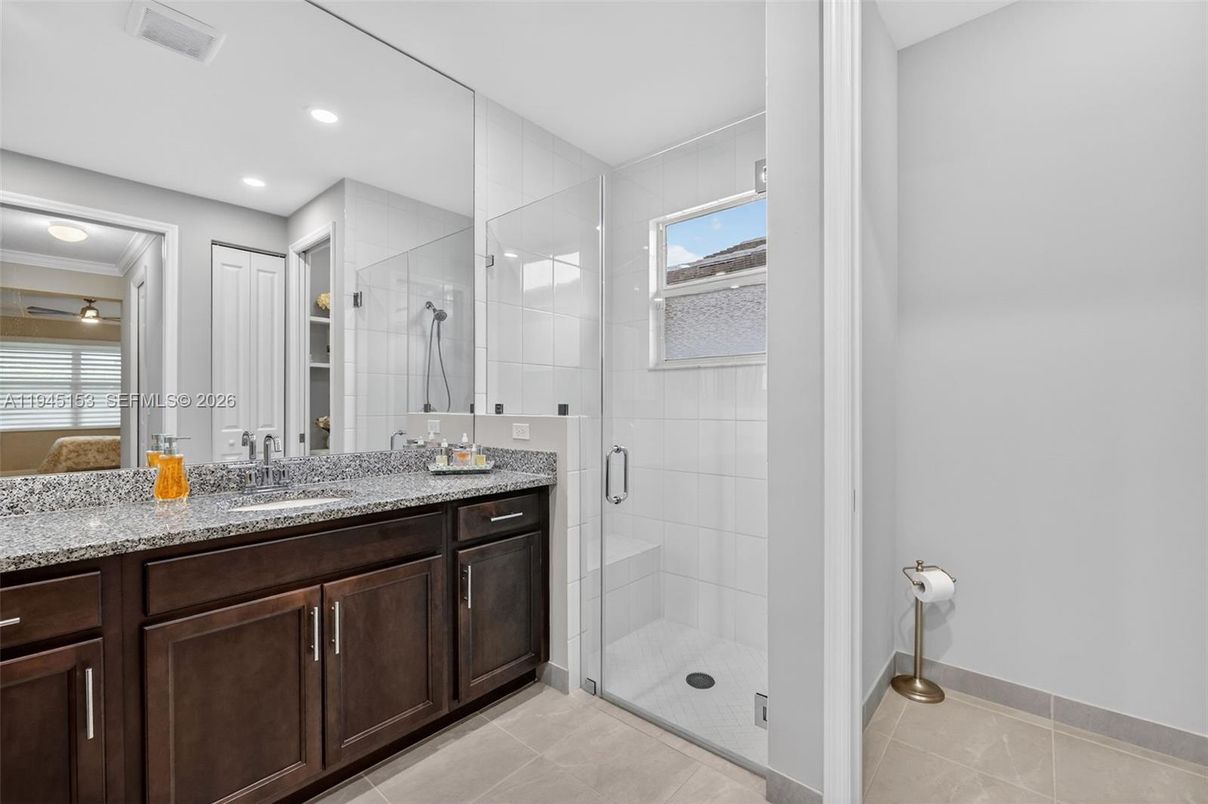 Bathroom, Glass Shower, Interior, Recessed Lighting