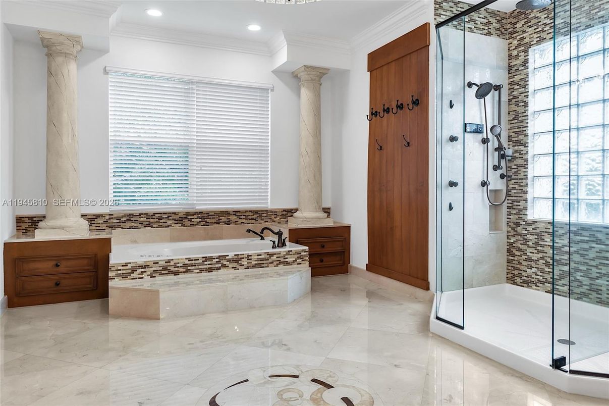 Bathroom, Glass Shower, Interior, Marble, Recessed Lighting