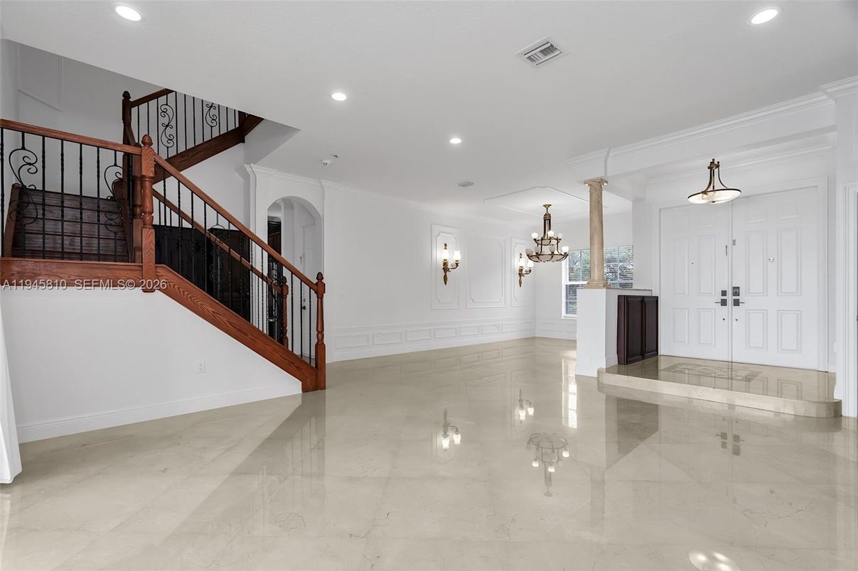 Chandelier, Fireplace, Interior, Marble, Recessed Lighting
