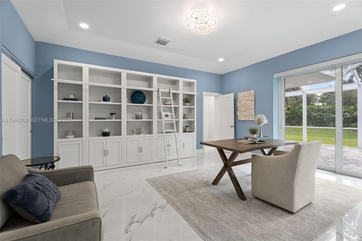 Home Office, Interior, Marble, Recessed Lighting