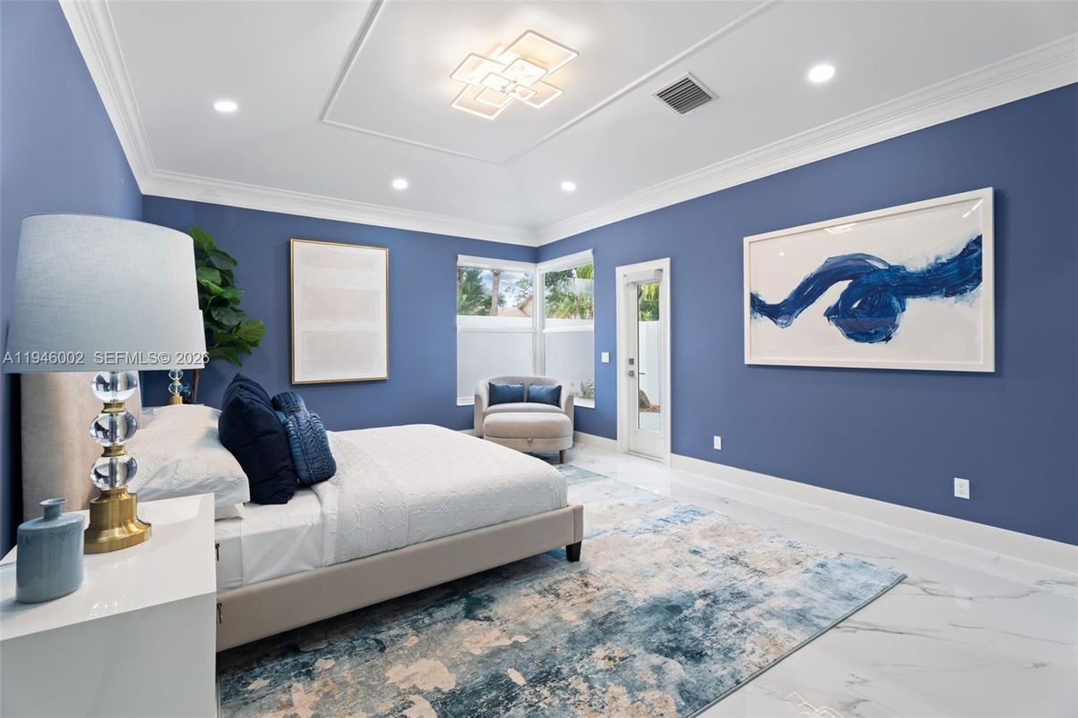 Bedroom, Interior, Marble, Recessed Lighting