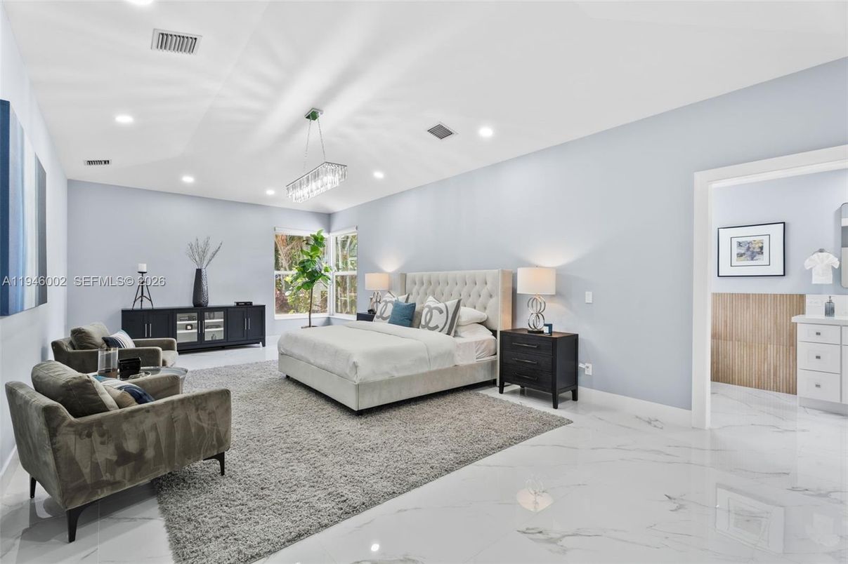 Bedroom, Interior, Marble, Pendant Lights, Recessed Lighting