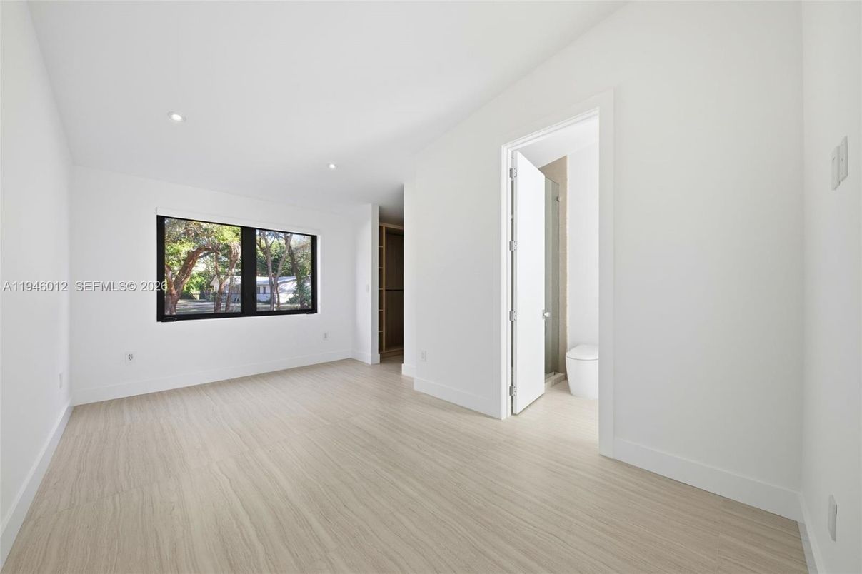 Bathroom, Empty room, Interior, Recessed Lighting, Wood Texture Flooring