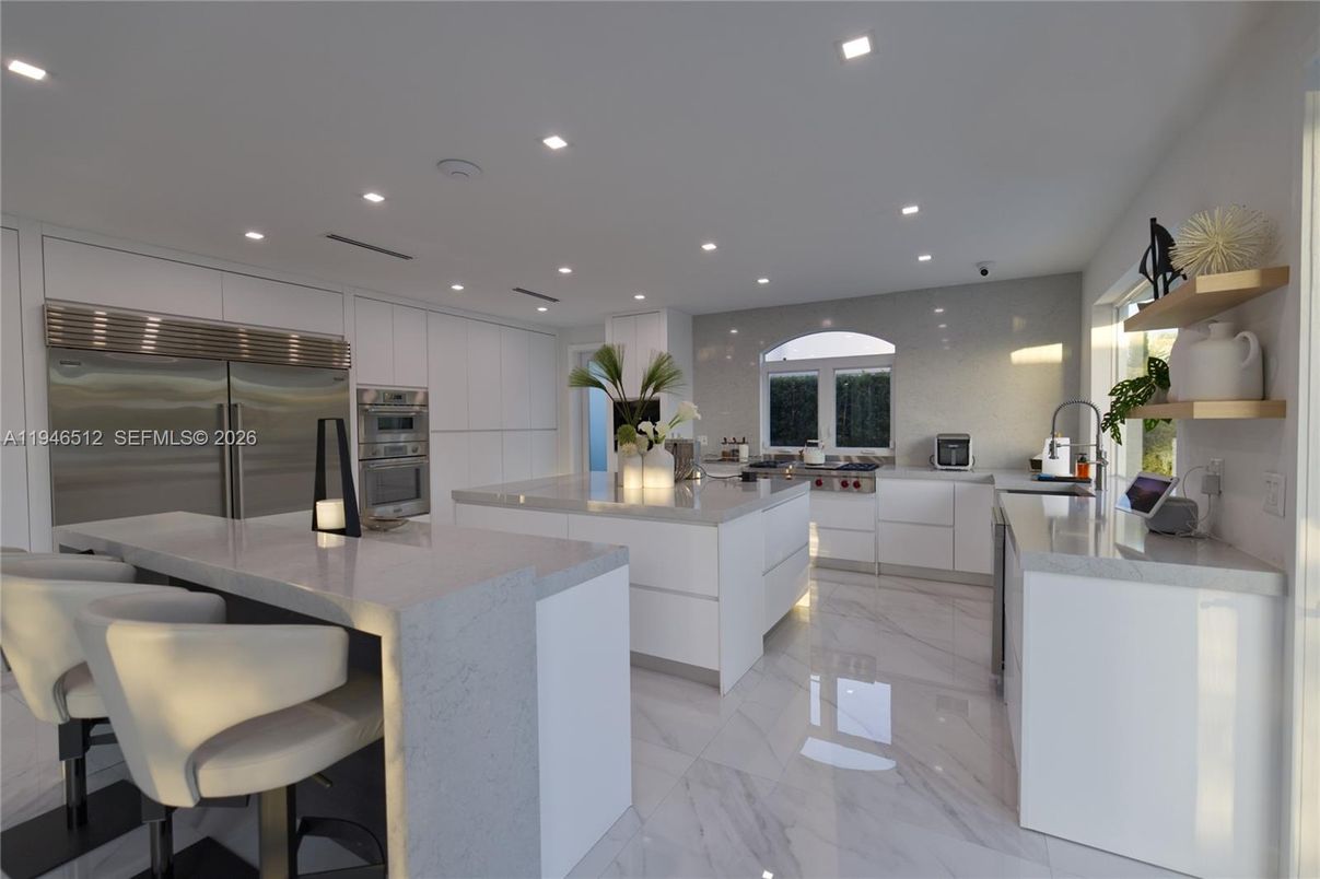 Interior, Kitchen, Marble, Recessed Lighting, Stainless Steel Appliances