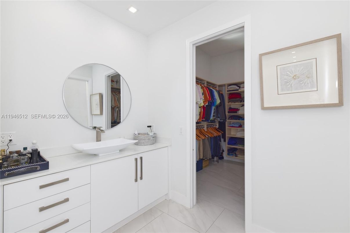 Bathroom, Dual Sink Vanities, Interior, Recessed Lighting, Walk-in Closets