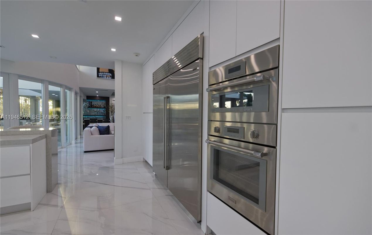 Interior, Kitchen, Marble, Recessed Lighting, Stainless Steel Appliances