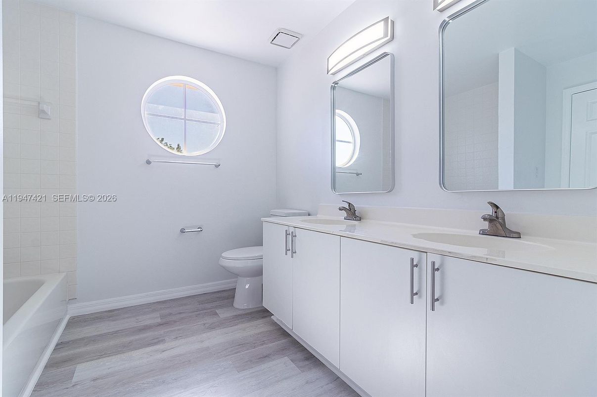 Bathroom, Dual Sink Vanities, Interior, Wood Texture Flooring