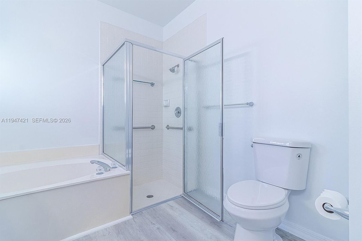 Bathroom, Glass Shower, Interior, Wood Texture Flooring