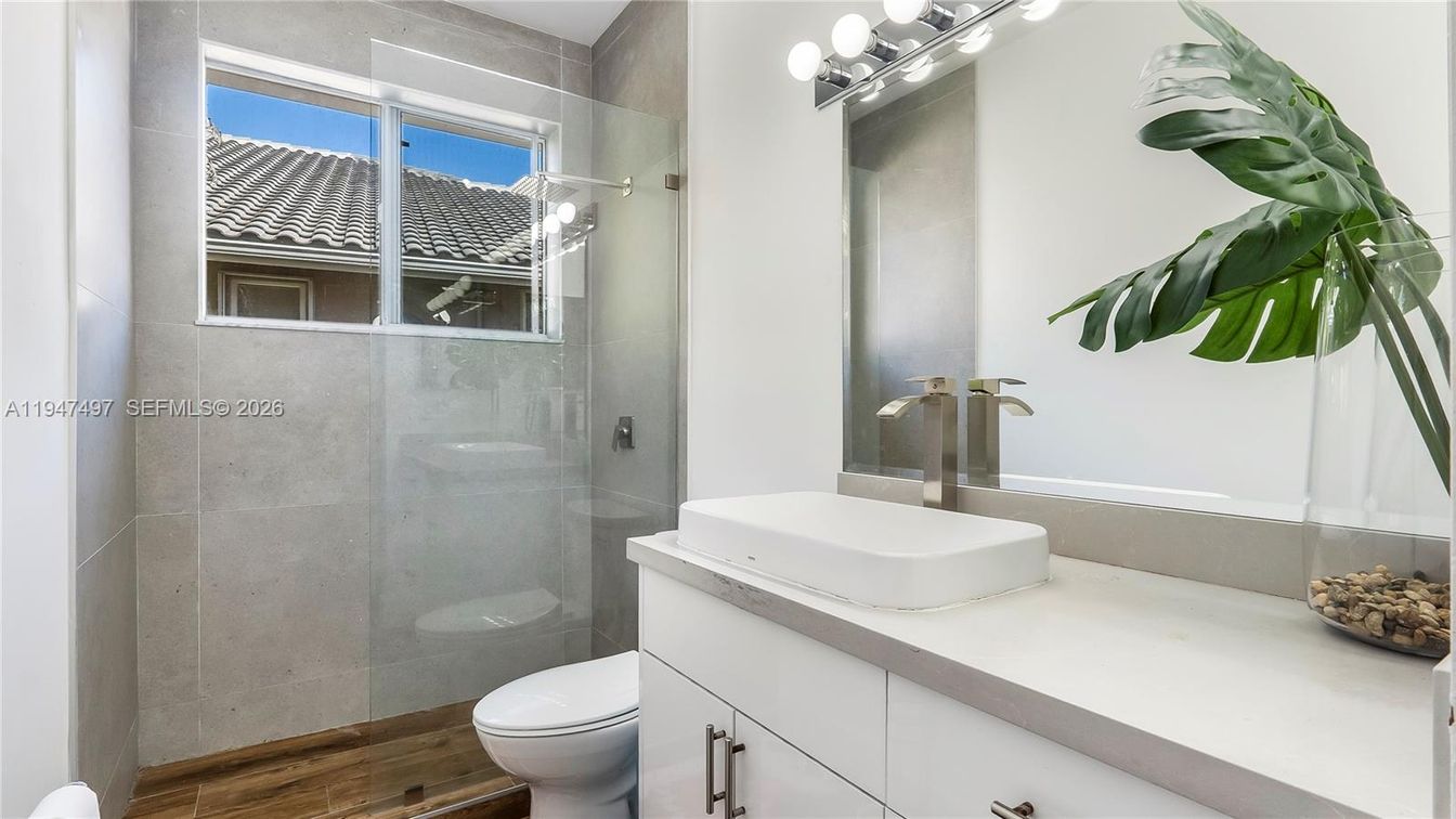 Bathroom, Glass Shower, Interior, Wood Texture Flooring