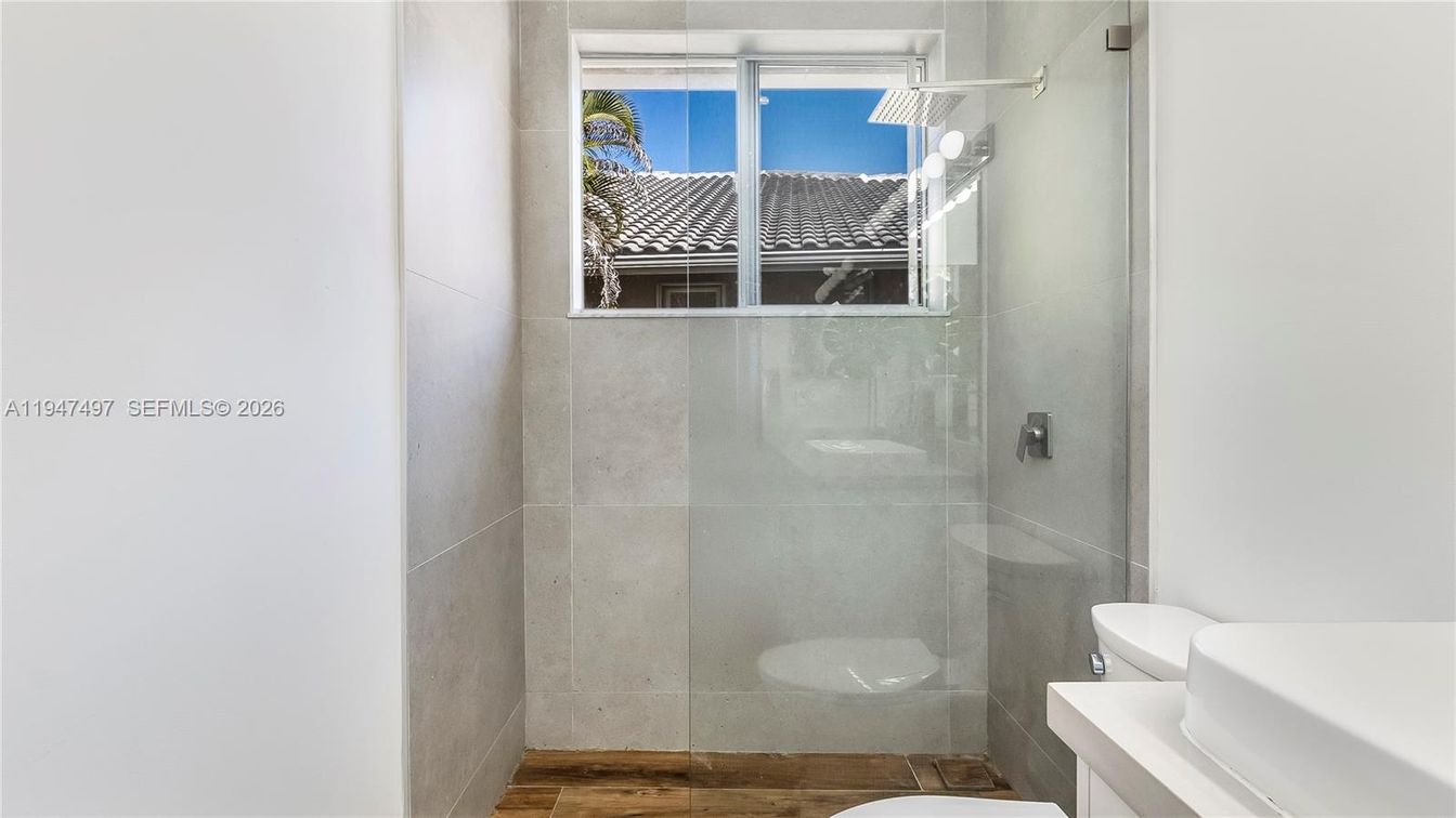 Bathroom, Glass Shower, Interior, Wood Texture Flooring