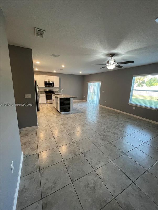 Empty room, Interior, Kitchen, Recessed Lighting, Stainless Steel Appliances