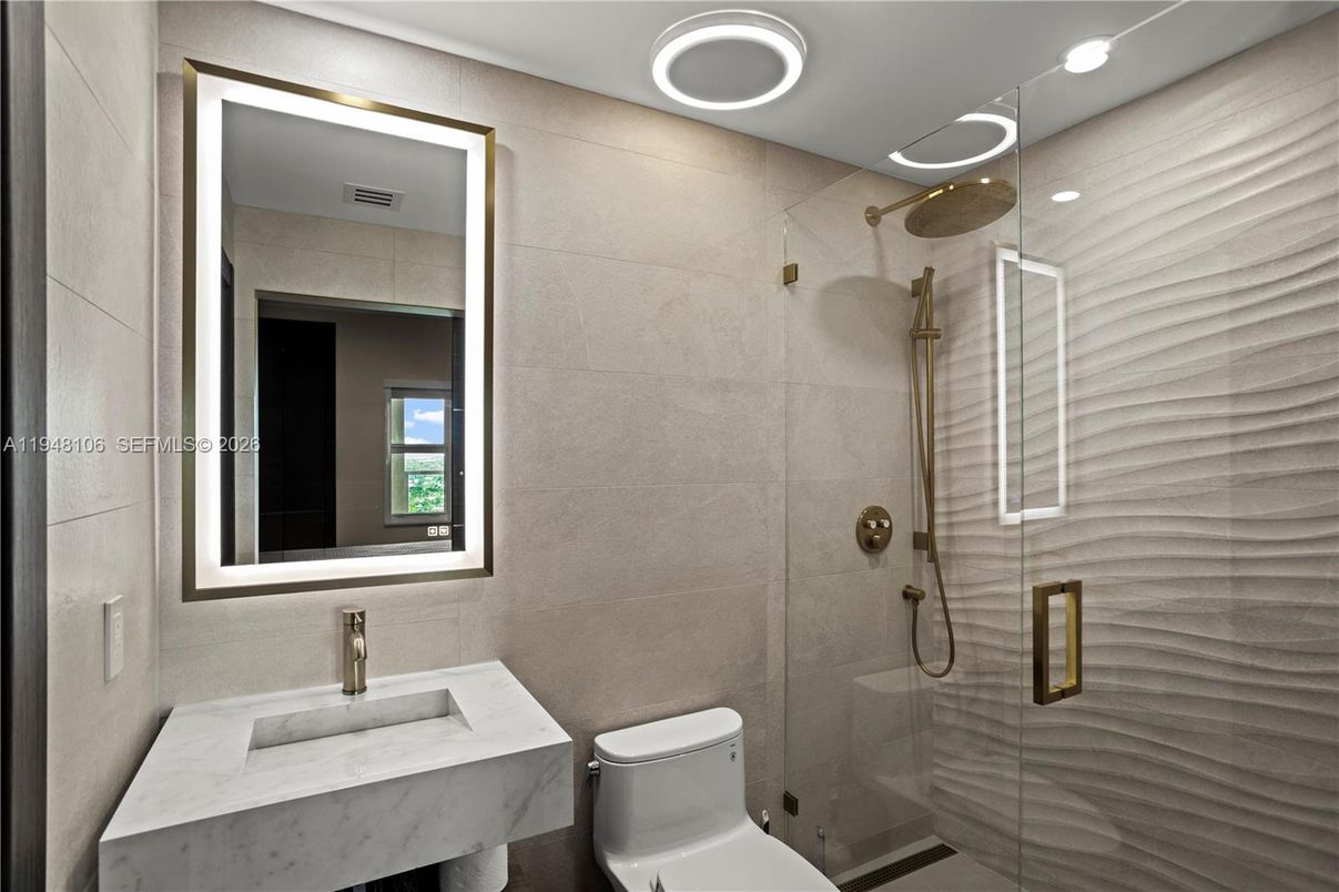 Bathroom, Glass Shower, Interior, Recessed Lighting