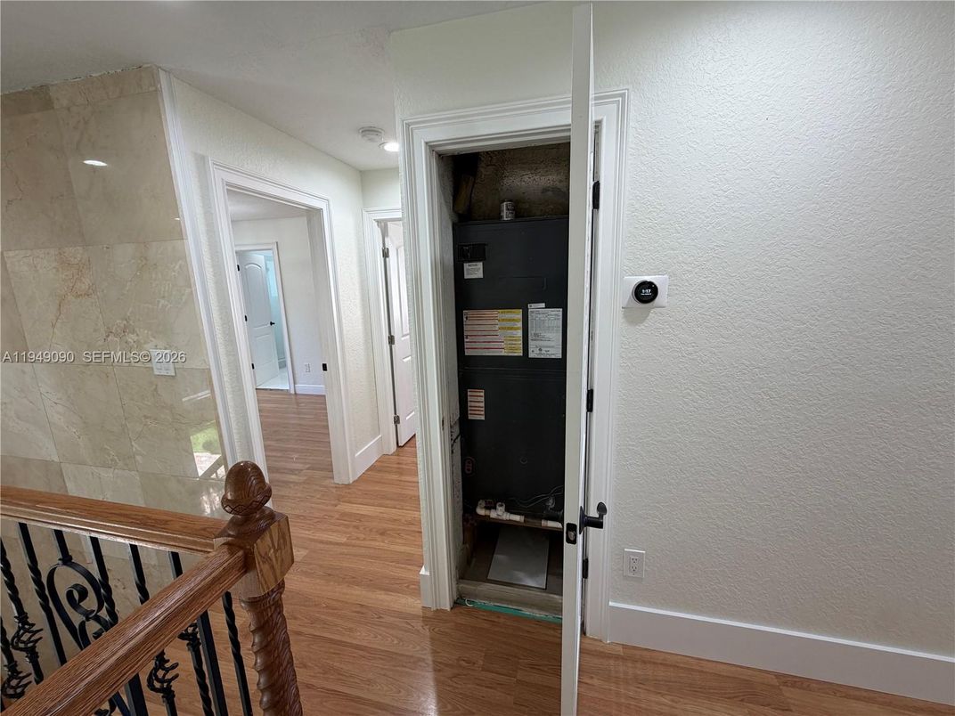 Interior, Marble Walls, Recessed Lighting, Wood Texture Flooring