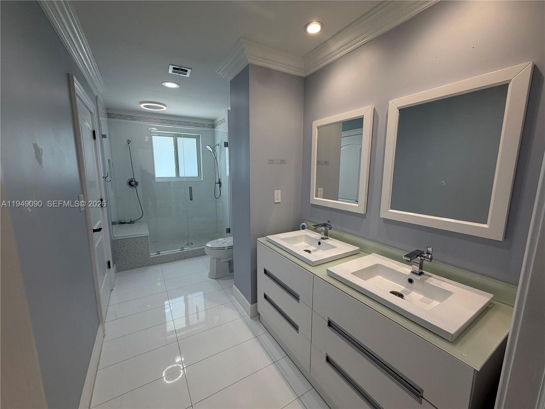 Bathroom, Dual Sink Vanities, Glass Shower, Interior, Recessed Lighting