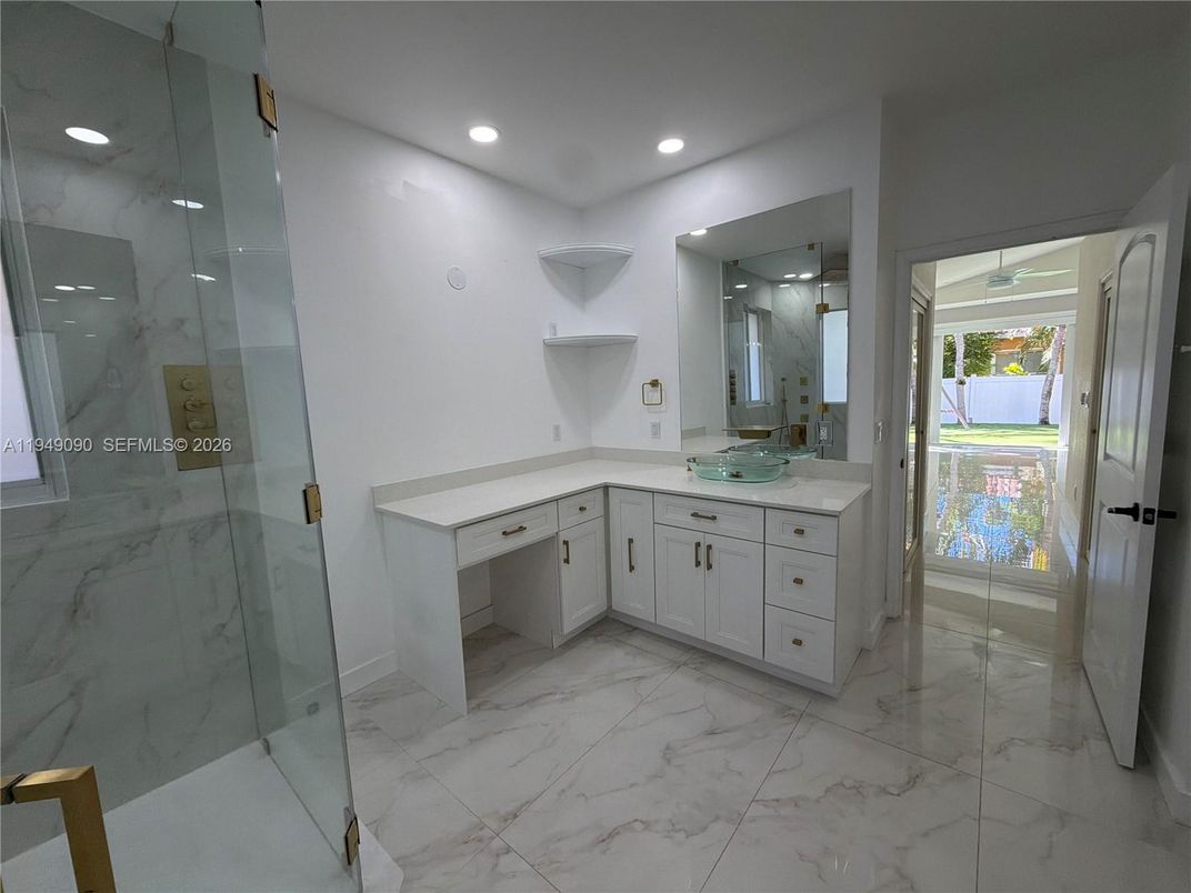 Bathroom, Glass Shower, Interior, Marble, Recessed Lighting