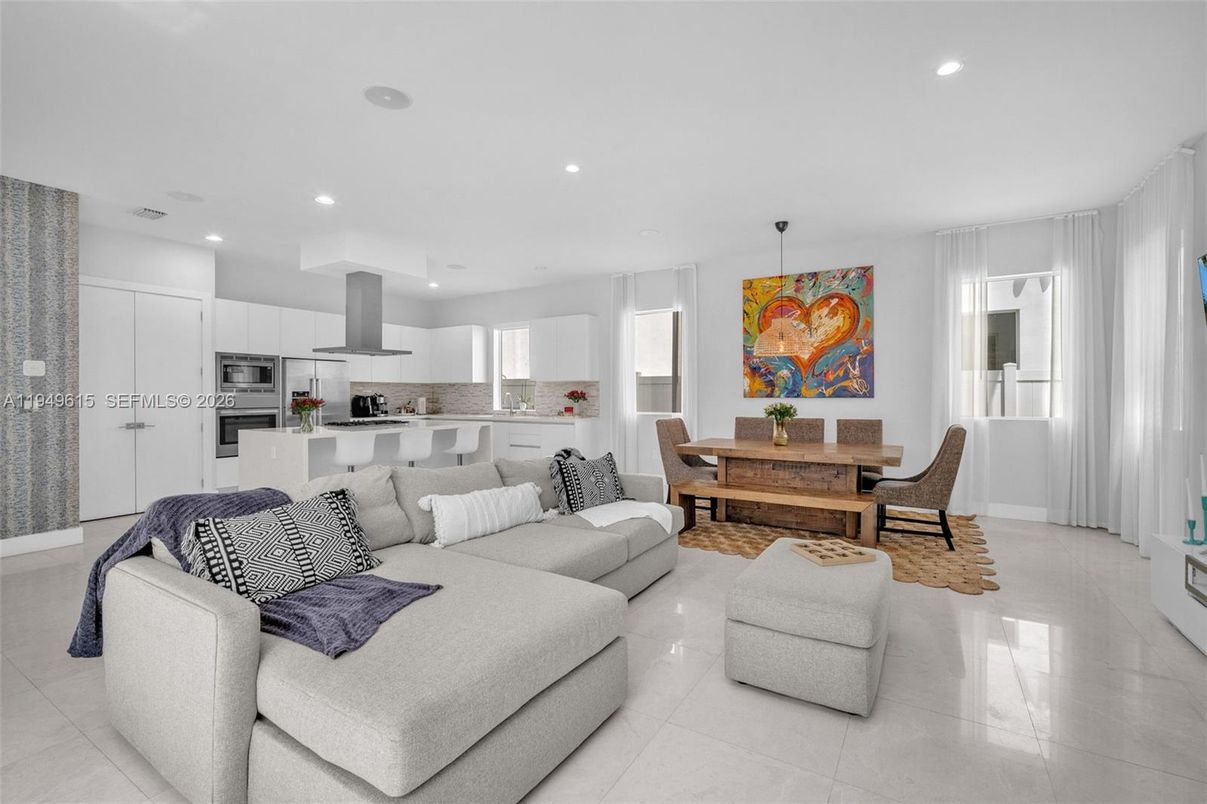 Dining room, Interior, Kitchen, Living room, Recessed Lighting, Stainless Steel Appliances