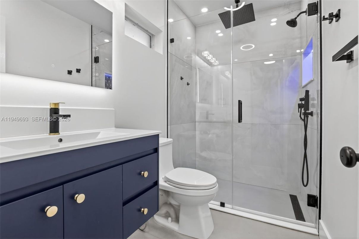 Bathroom, Glass Shower, Interior, Recessed Lighting