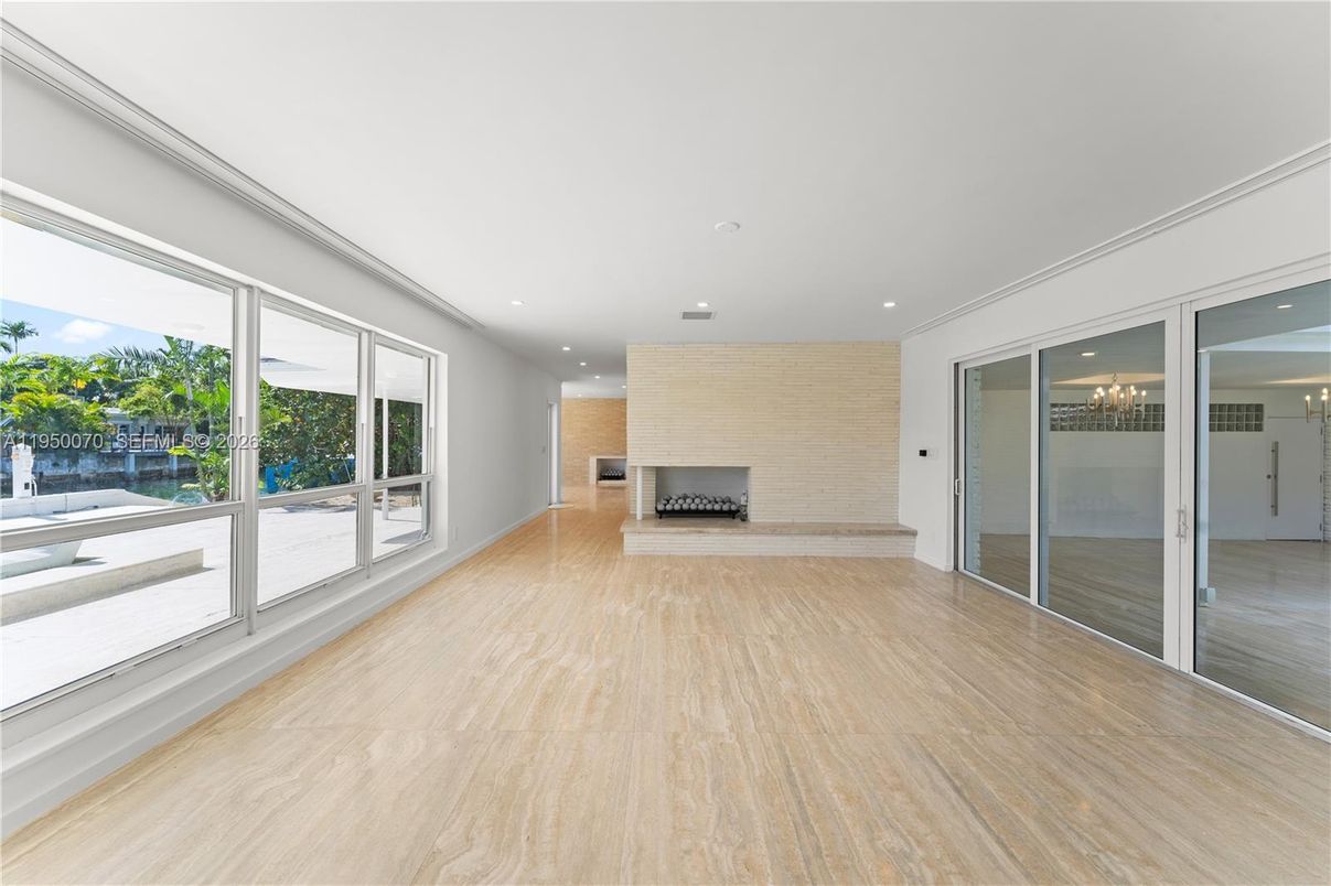 Empty room, Fireplace, Interior, Recessed Lighting, Wood Texture Flooring