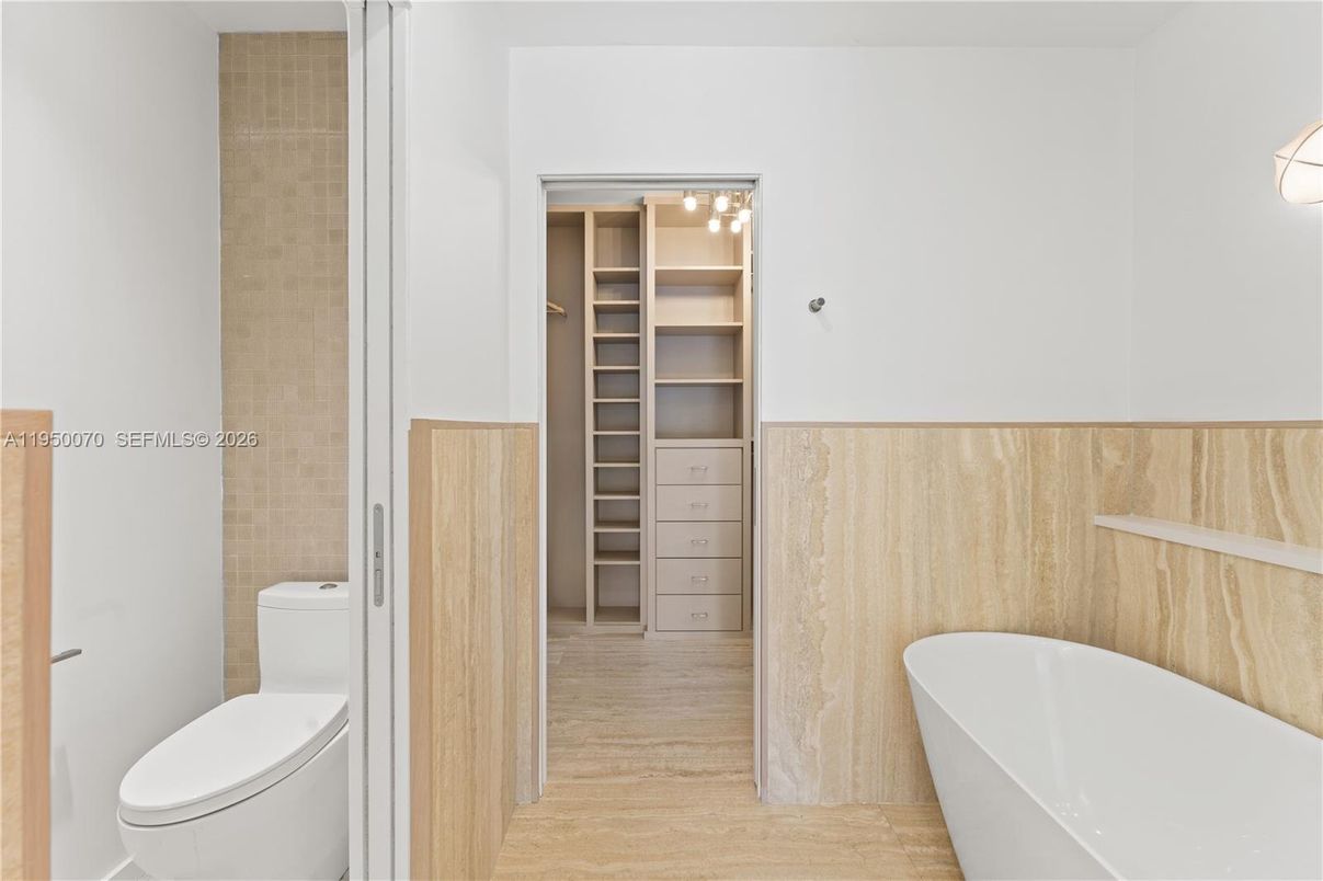Bathroom, Free Standing Baths, Interior, Walk-in Closets, Wood Texture Flooring