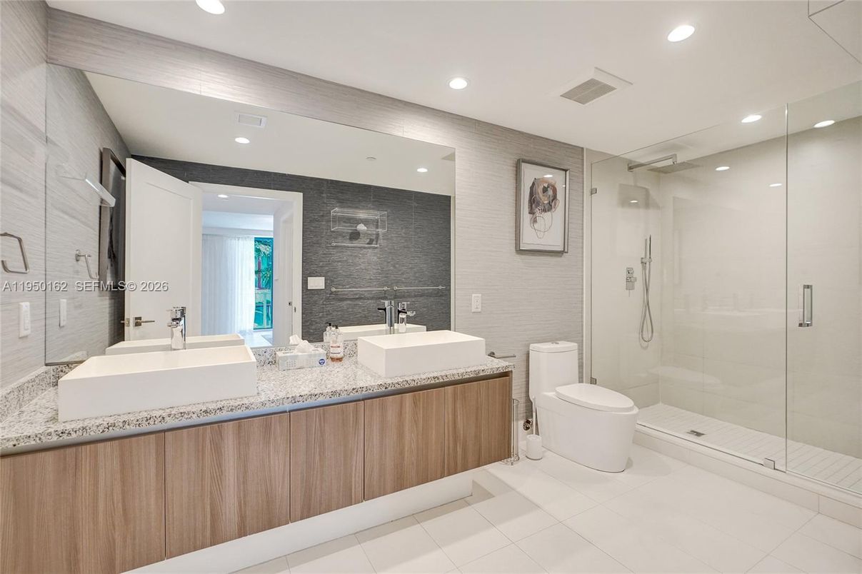 Bathroom, Dual Sink Vanities, Glass Shower, Interior, Recessed Lighting