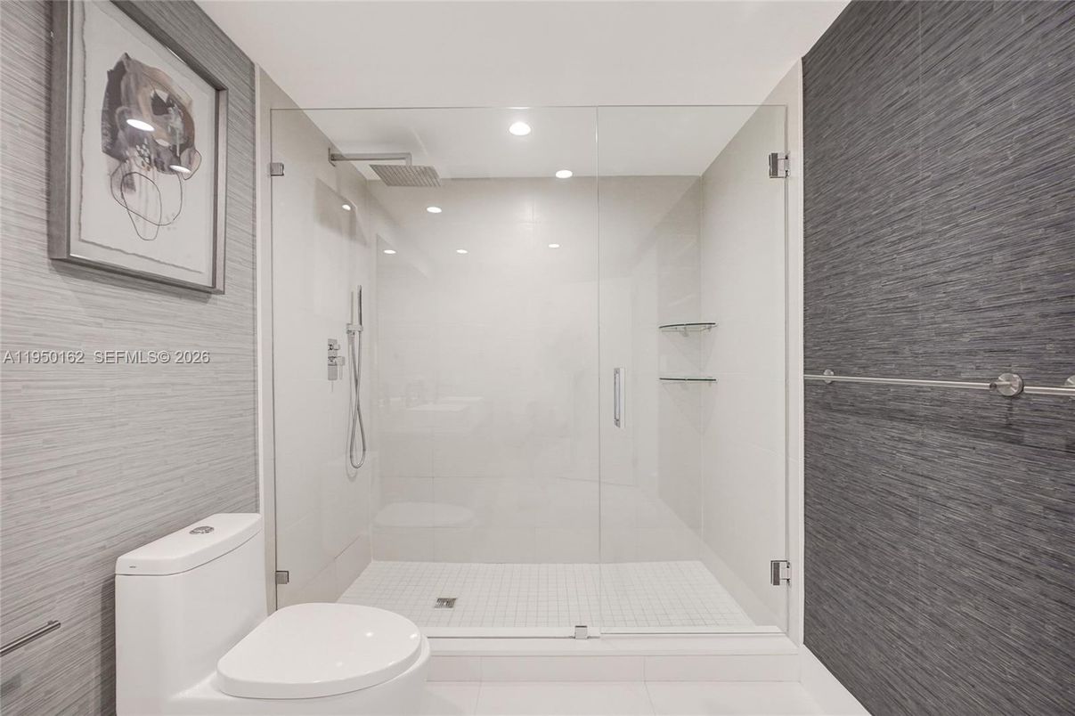 Bathroom, Glass Shower, Interior, Recessed Lighting