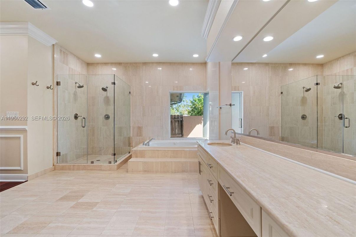 Bathroom, Dual Sink Vanities, Glass Shower, Interior, Recessed Lighting