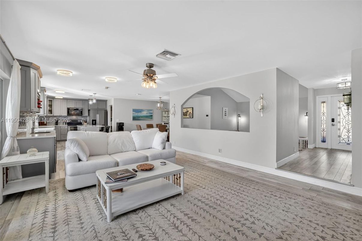 Interior, Kitchen, Living room, Stainless Steel Appliances, Wood Texture Flooring