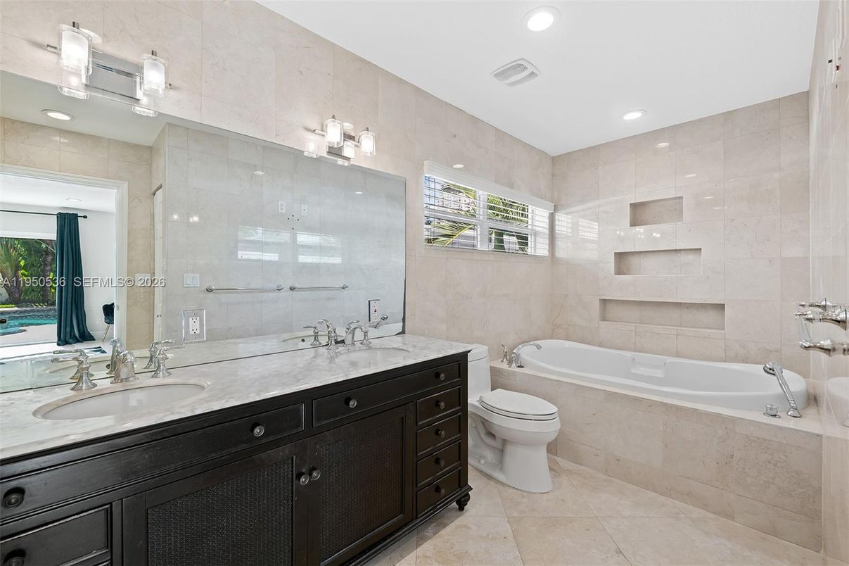 Bathroom, Dual Sink Vanities, Glass Shower, Interior, Recessed Lighting