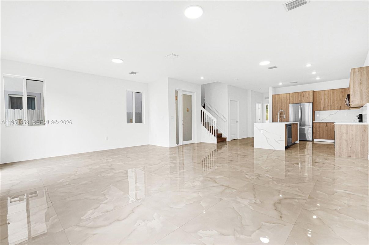 Empty room, Interior, Kitchen, Marble, Recessed Lighting