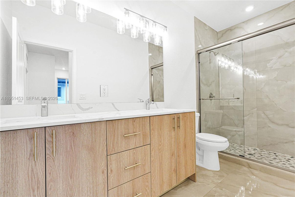 Bathroom, Glass Shower, Interior, Marble Walls, Recessed Lighting
