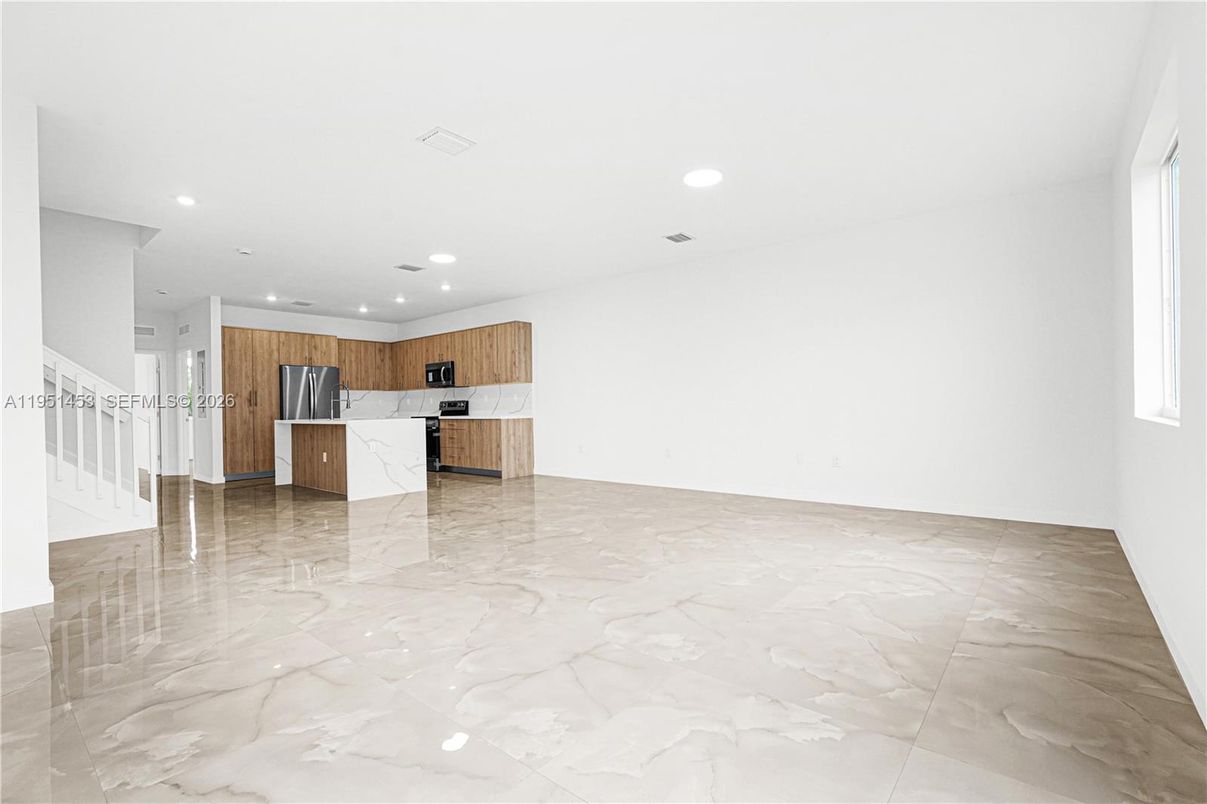 Empty room, Interior, Kitchen, Marble, Recessed Lighting