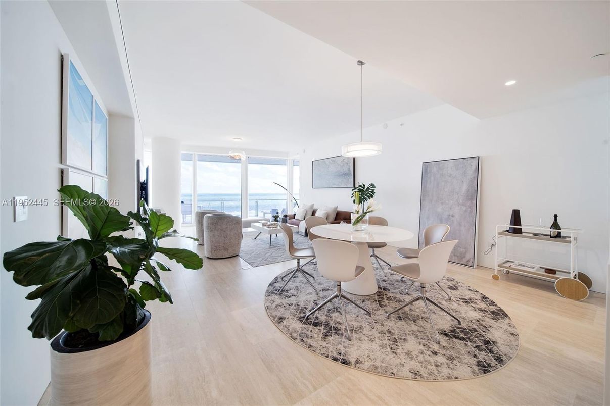 Dining room, Interior, Living room, Pendant Lights, Recessed Lighting, Water, Wood Texture Flooring