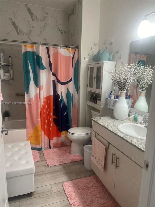 Bathroom, Interior, Marble Walls, Wood Texture Flooring