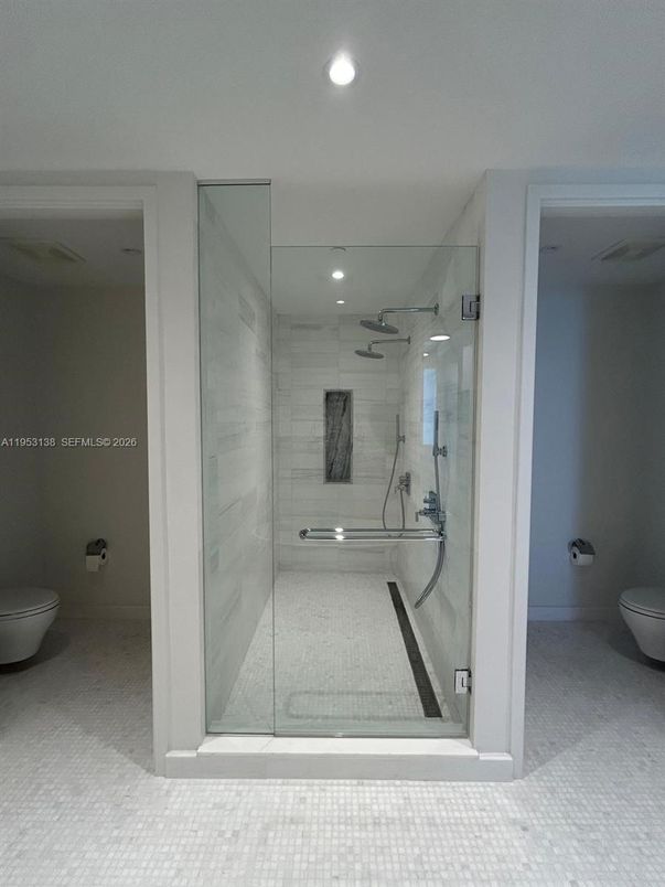 Bathroom, Glass Shower, Interior, Recessed Lighting