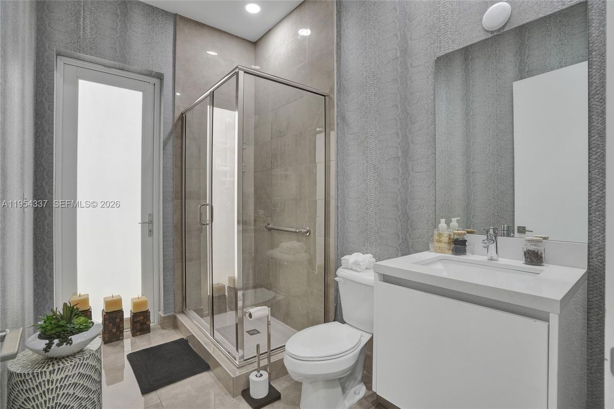 Bathroom, Glass Shower, Interior, Recessed Lighting