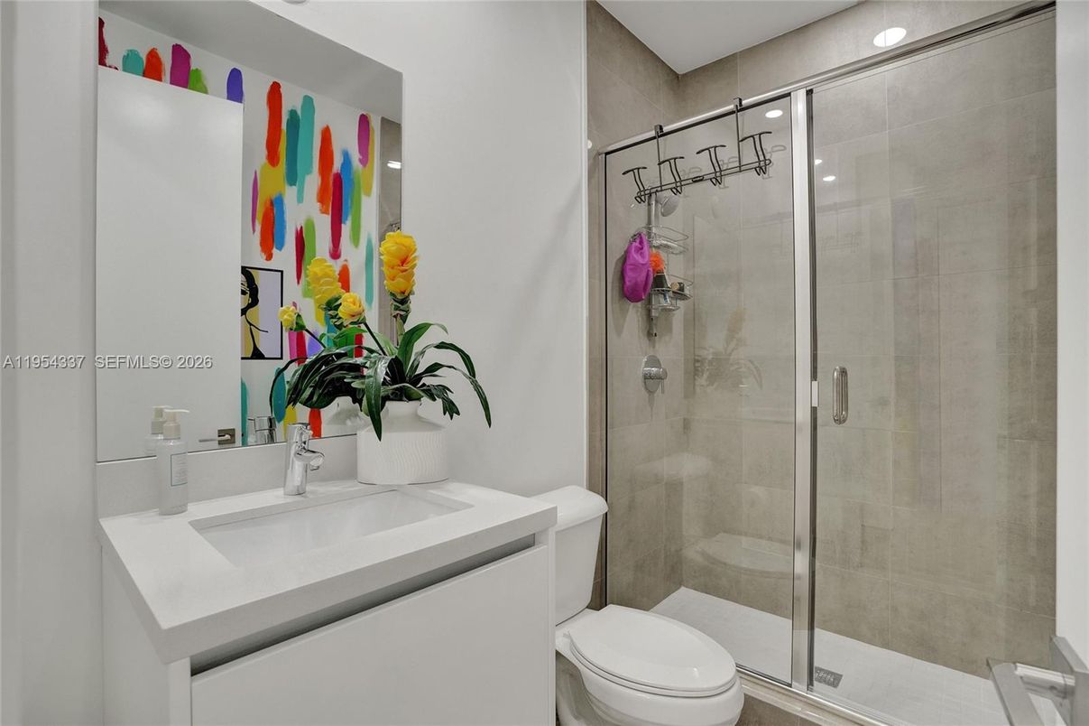 Bathroom, Glass Shower, Interior, Recessed Lighting