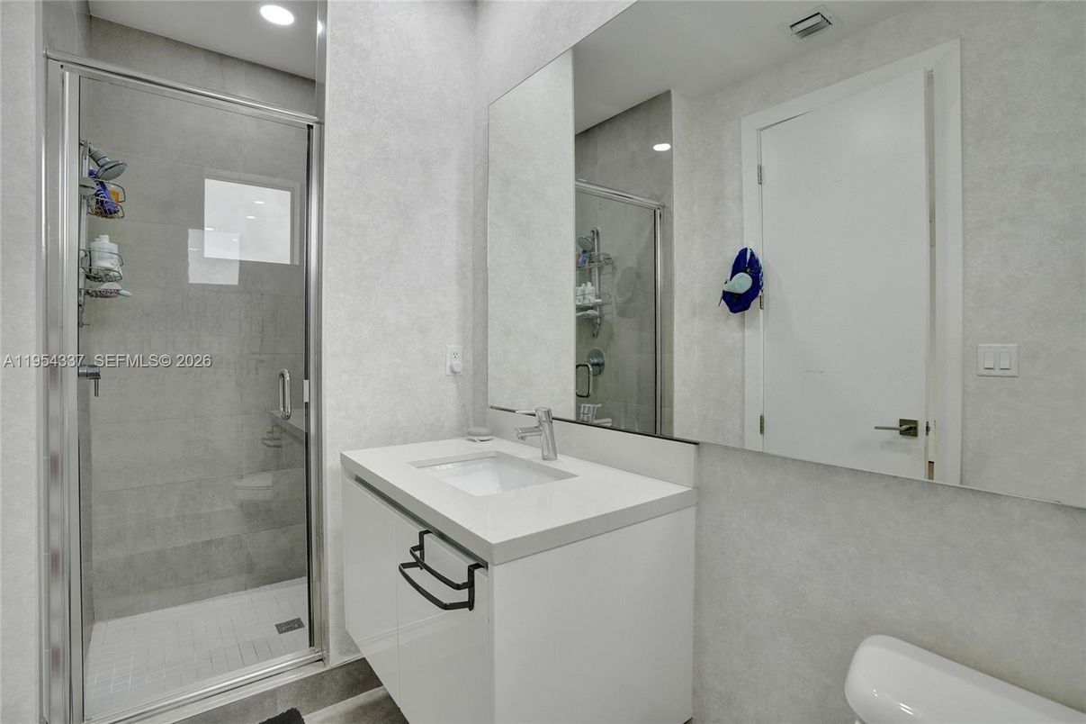 Bathroom, Glass Shower, Interior, Recessed Lighting