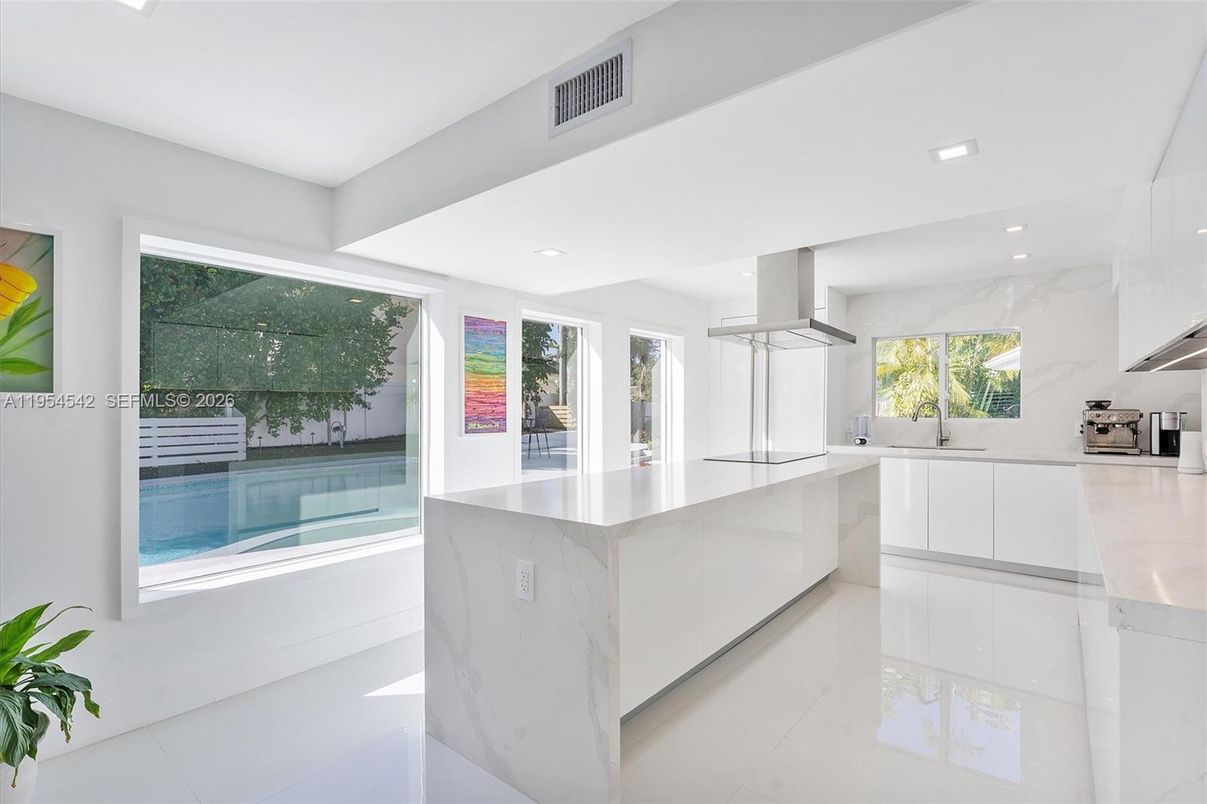 Interior, Kitchen, Marble Walls, Recessed Lighting