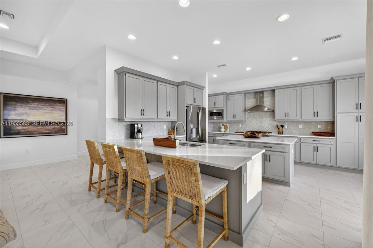 Interior, Kitchen, Marble, Recessed Lighting, Stainless Steel Appliances