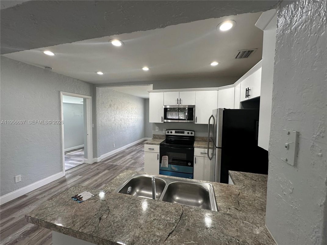 Interior, Kitchen, Recessed Lighting, Wood Texture Flooring