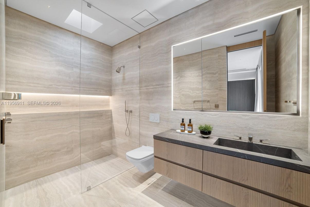 Bathroom, Glass Shower, Interior, Recessed Lighting