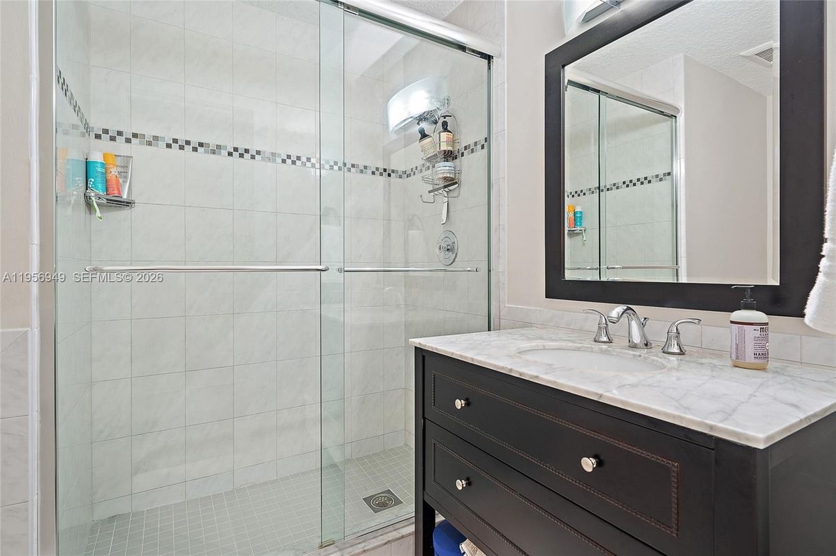 Bathroom, Glass Shower, Interior, Tile Countertops