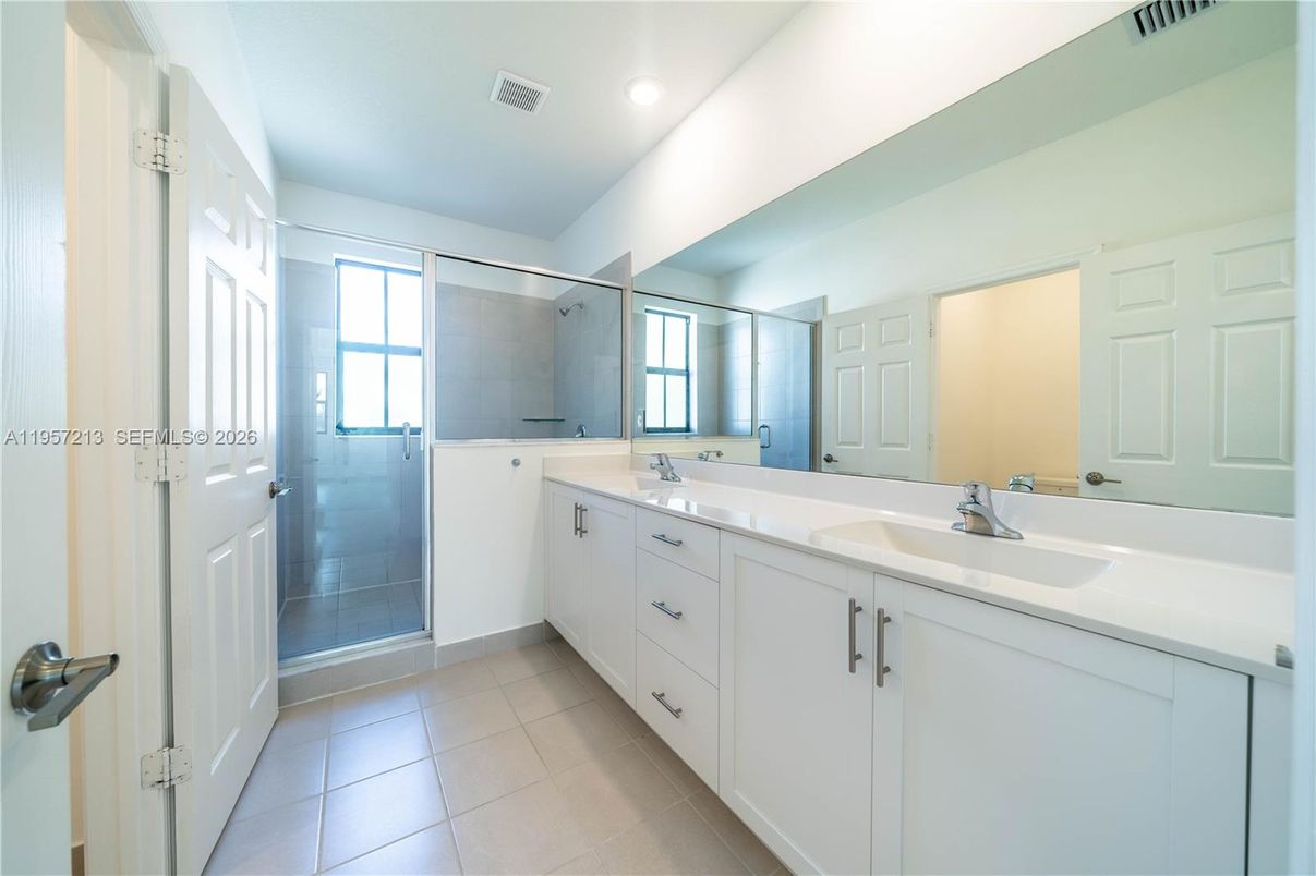 Bathroom, Dual Sink Vanities, Glass Shower, Interior, Recessed Lighting