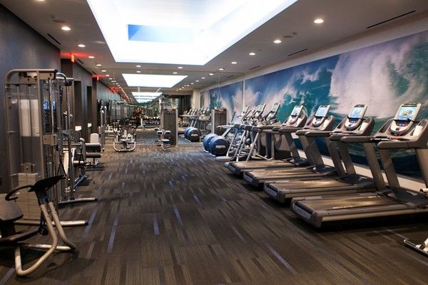 Fitness Equipment, Gym, Interior, Recessed Lighting, Wood Texture Flooring