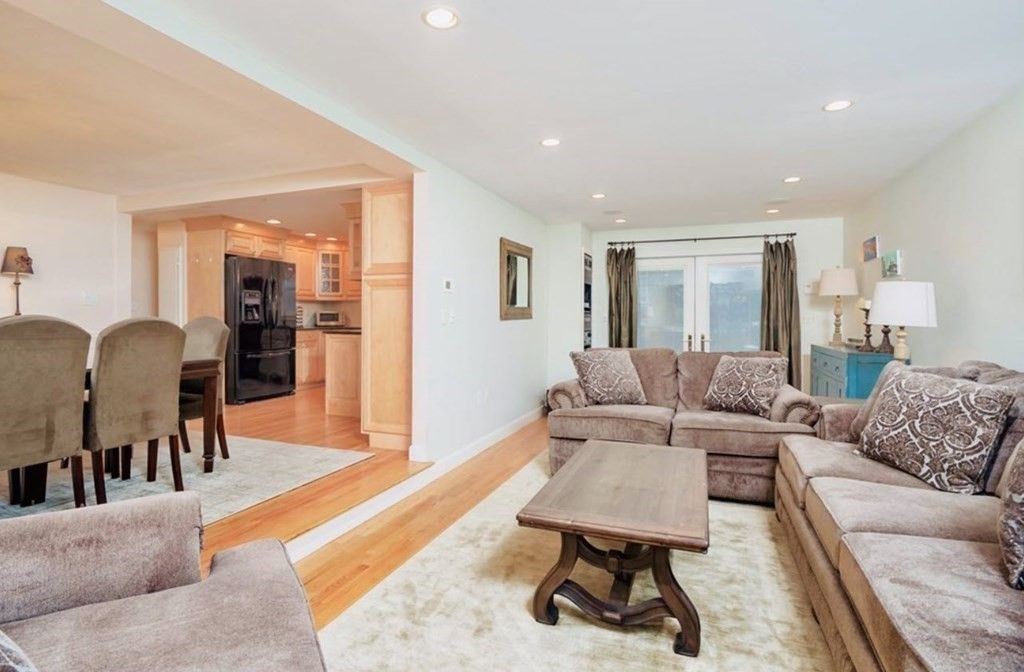 Dining room, Interior, Kitchen, Living room, Recessed Lighting, Stainless Steel Appliances, Wood Texture Flooring